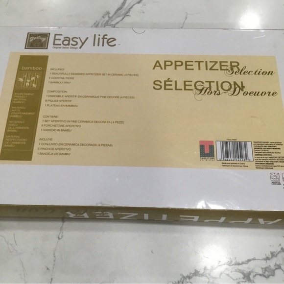 Tabletops Gallery 5 Pc Appetizer Ceramic Bamboo Tray NEW Serving Set Italian - Picture 8 of 10